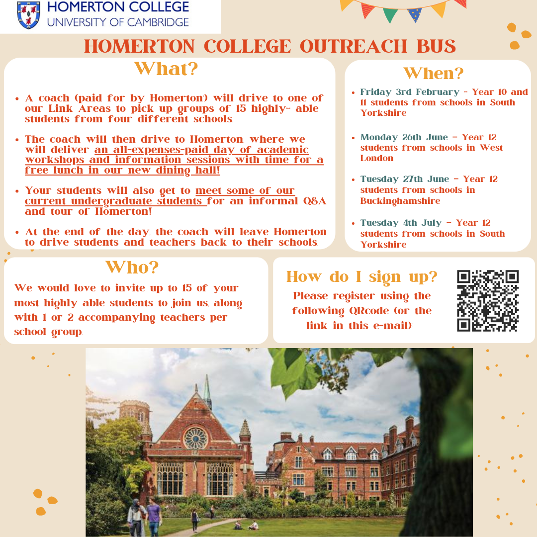 Poster for Outreach Bus with information which can be found on the Outreach Bus page